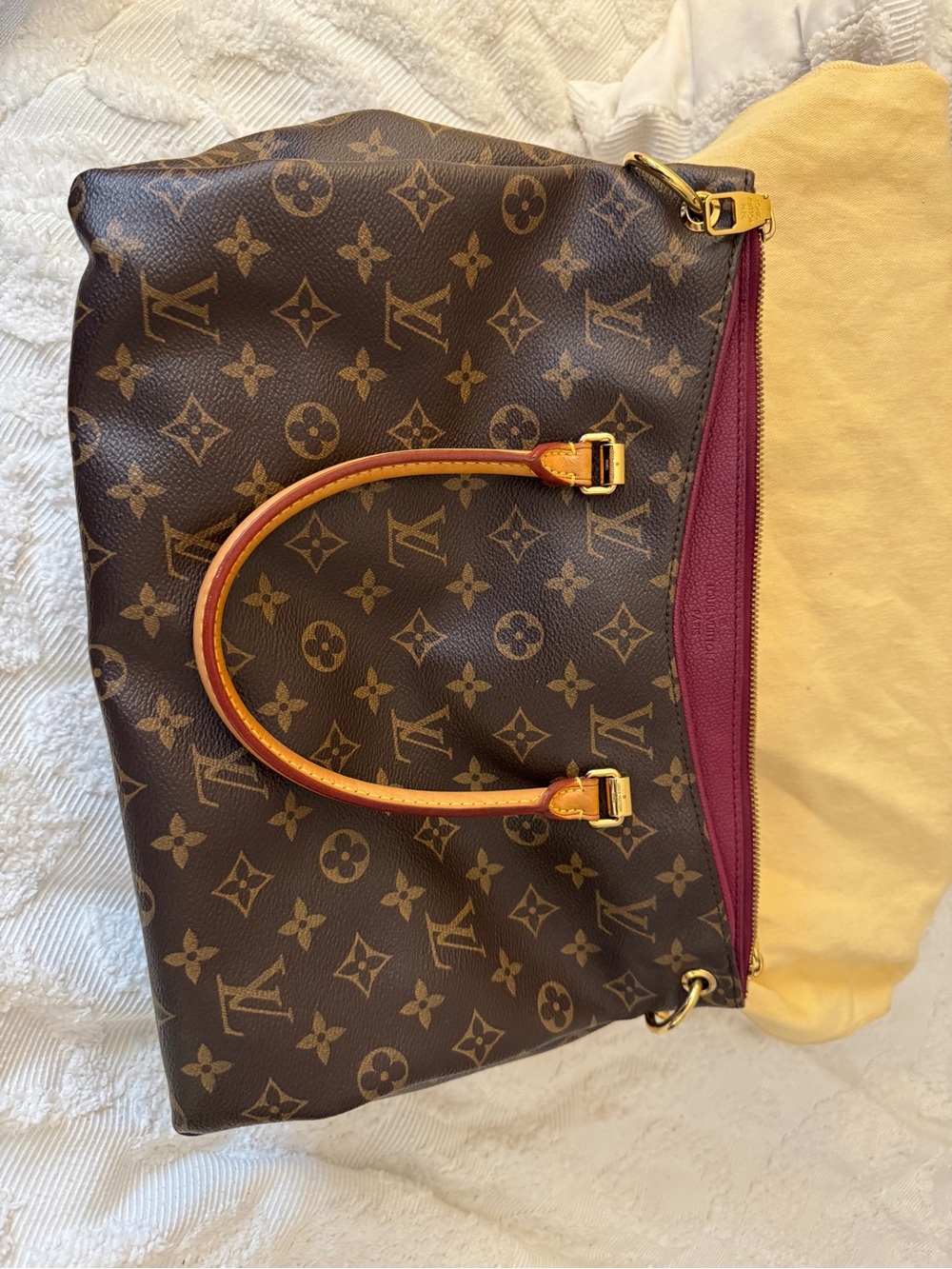 Louis Vuitton Monogram Canvas Tote with Burgundy Zip Trim